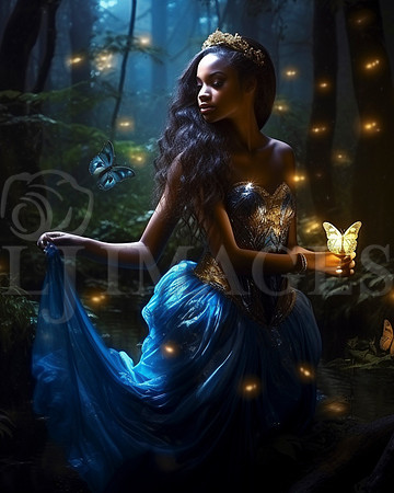 destinyunlimited_African_woman_in_long_blue_dress_in_enchanted__81a6fd72-8661-495e-81d8-39c2c199f149