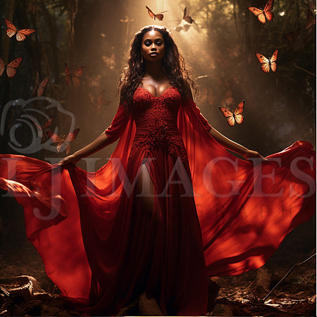 destinyunlimited_African_woman_in_long_red_dress_in_enchanted_f_4d06bd6c-cc72-44ff-9bd7-49d76ecac6a4