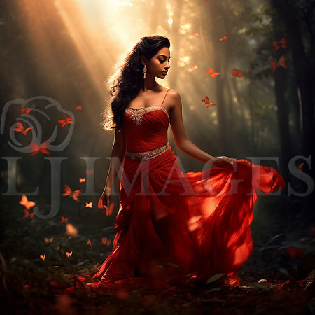 destinyunlimited_Indian_woman_in_long_red_dress_in_enchanted_fo_9961b3be-8f2a-4293-a472-222233b9eb94