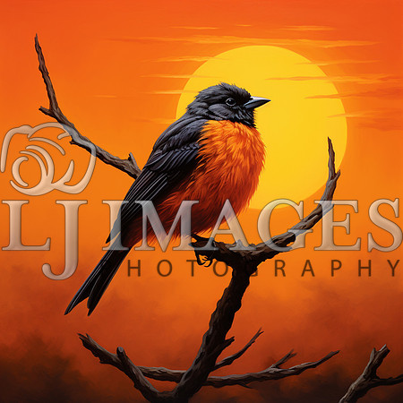 destinyunlimited_Orange_bird_sitting_on_a_limb_on_the_orange_ba_8e72d139-bf4f-47e8-b103-530e8ab6049f-2