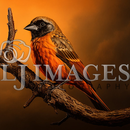 destinyunlimited_Orange_bird_sitting_on_a_limb_on_the_orange_ba_de175c3b-defd-4527-ba00-3acec204226c-3
