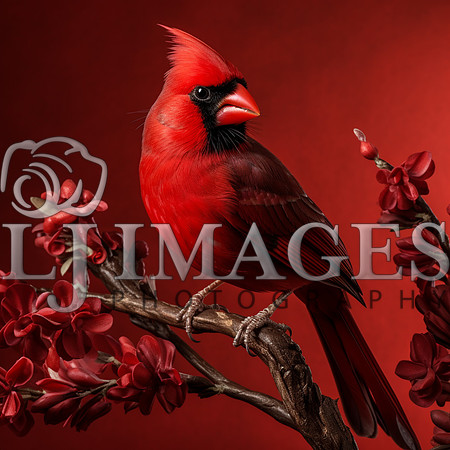 destinyunlimited_red_bird_on_branch_on_red_background_dramatic__9b9f506a-43c9-47ea-96d2-34029b16c95a
