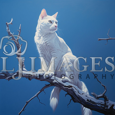 destinyunlimited_white_cat_on_a_limb_on_a_blue_background_drama_ec395e1d-d5a3-4767-9b72-b94d0c4e2498-2