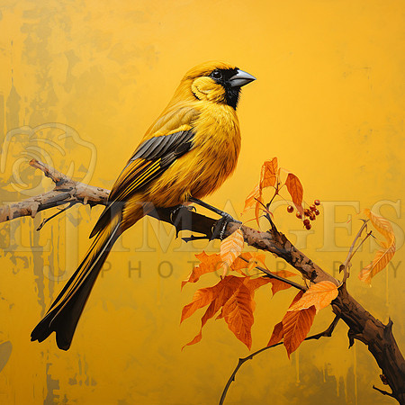 destinyunlimited_yellow_bird_on_branch_on_yellow_background_dra_f87cd469-4811-49b7-9b65-ebe4dca1ccaf-2