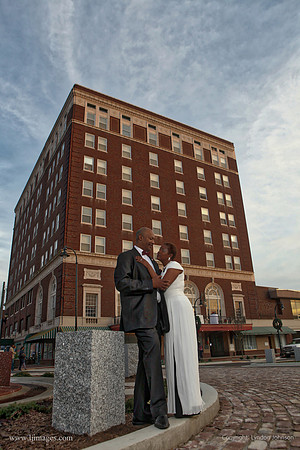 Formal engagement portrait of a couple downtown goldsboro, NC